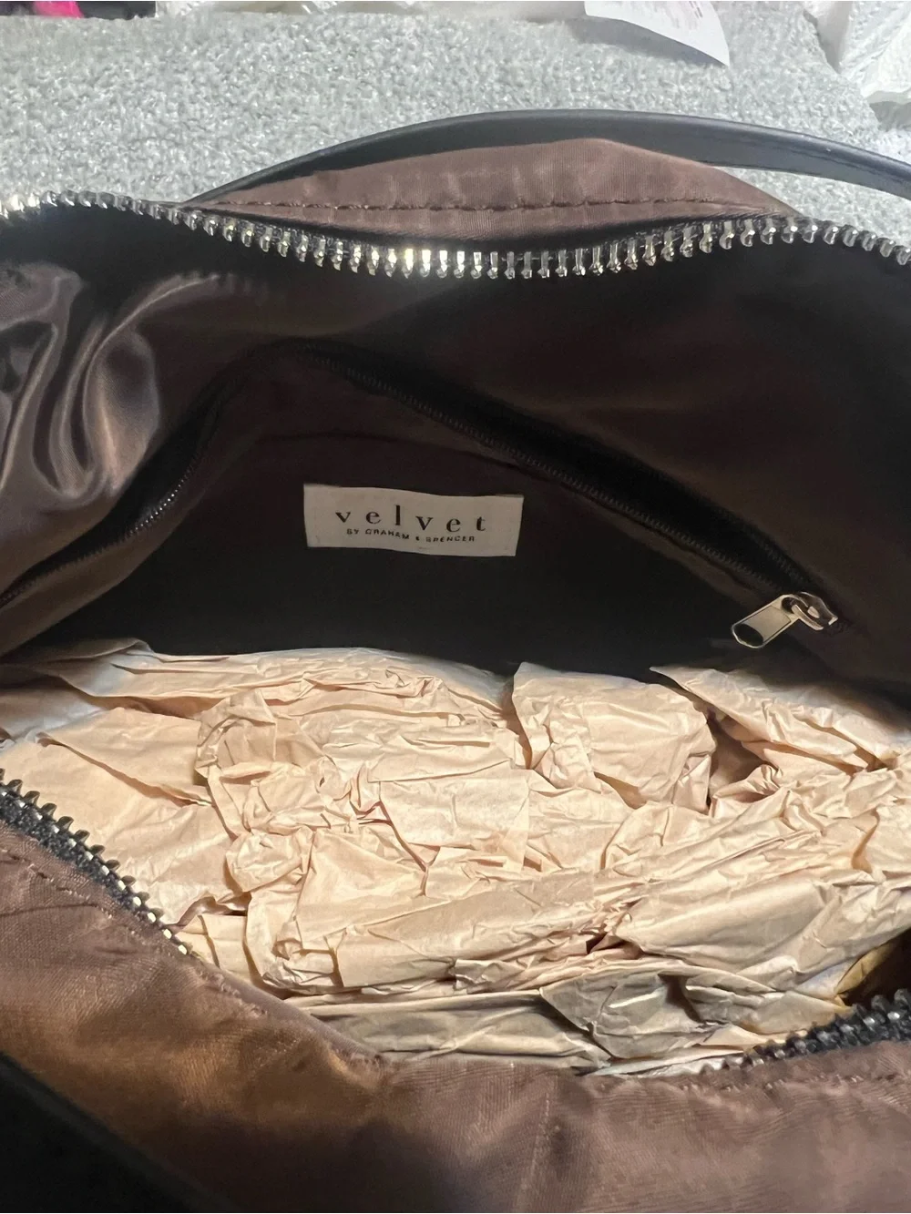 Velvet Brown Satin-Lined Handbag